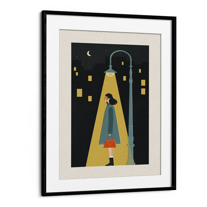 City Girl By Julia Leister Women Illustration Paintings in Black Frame With Mount