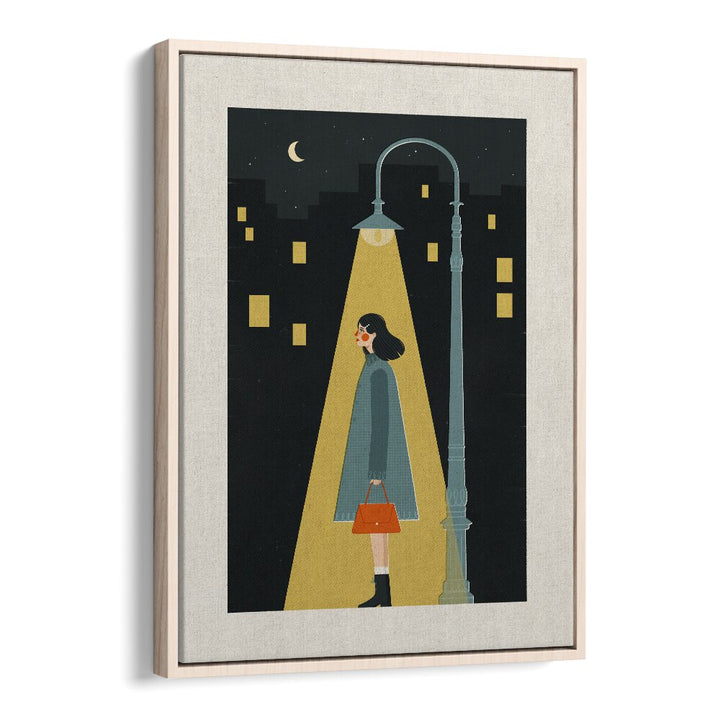 City Girl By Julia Leister Women Illustration Paintings in Oak Wood Floater Frame