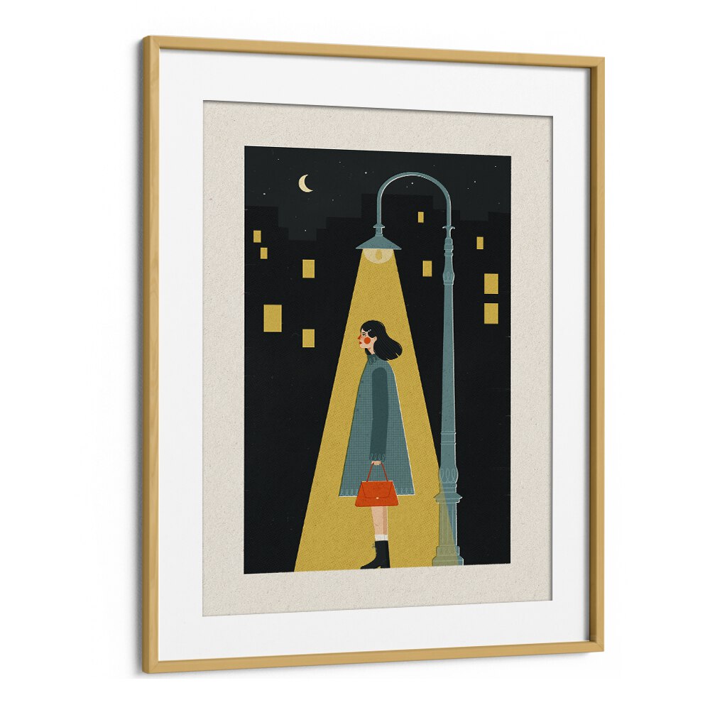 City Girl By Julia Leister Women Illustration Paintings in Oak Wood Frame With Mount