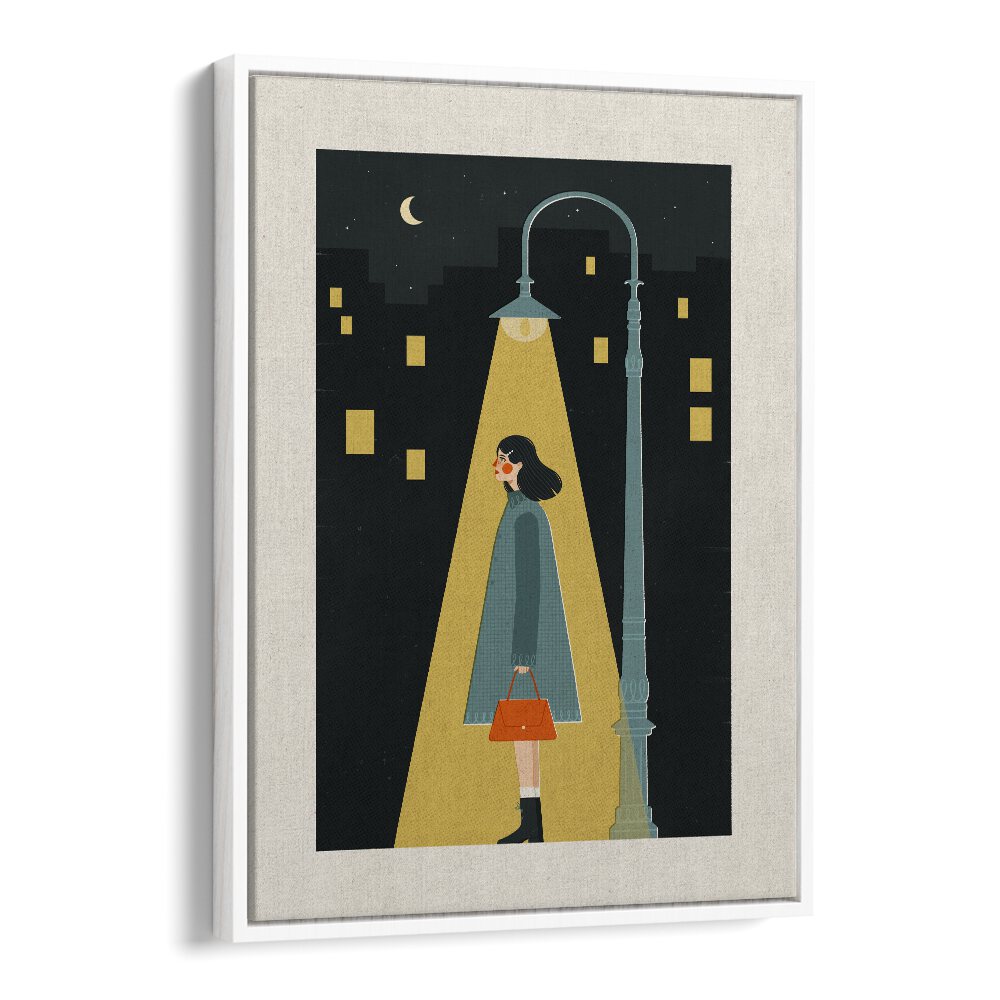 City Girl By Julia Leister Women Illustration Paintings in White Floater Frame