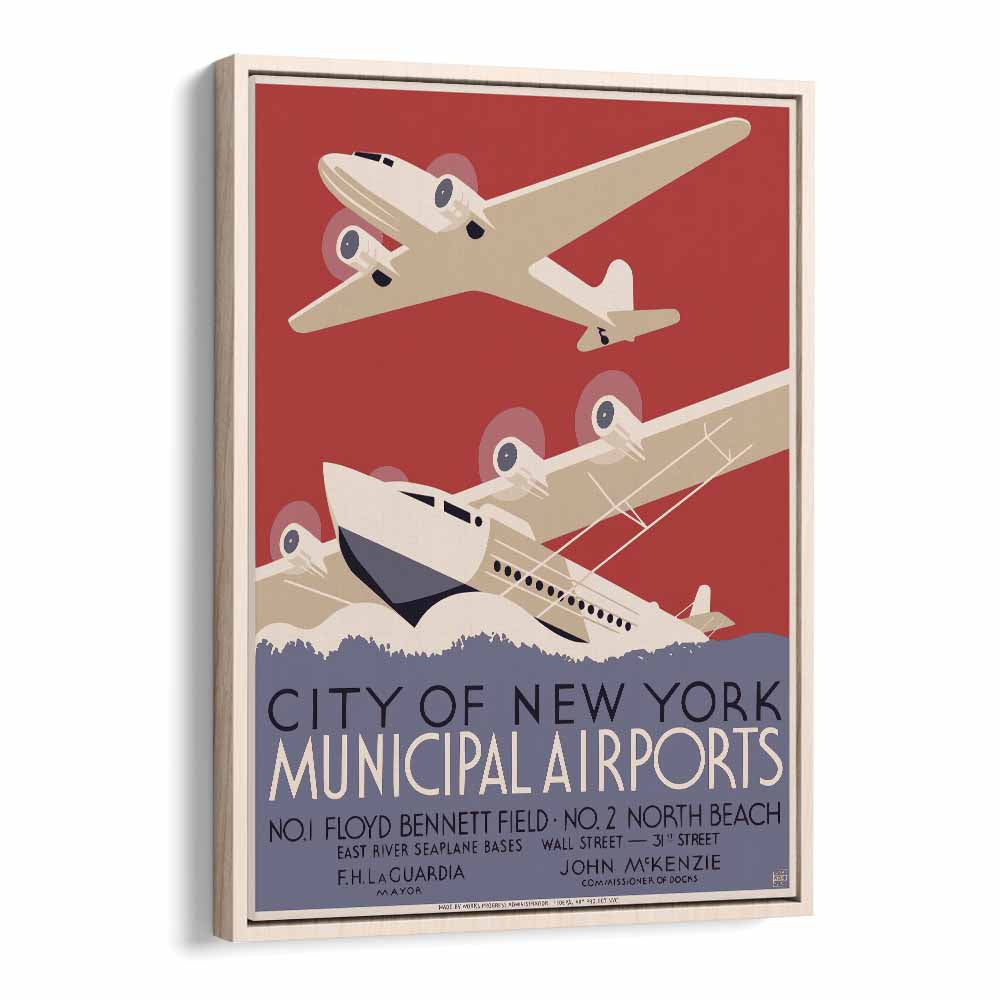City of New York  Vintage Travel Posters in Oak Wood Floater Frame