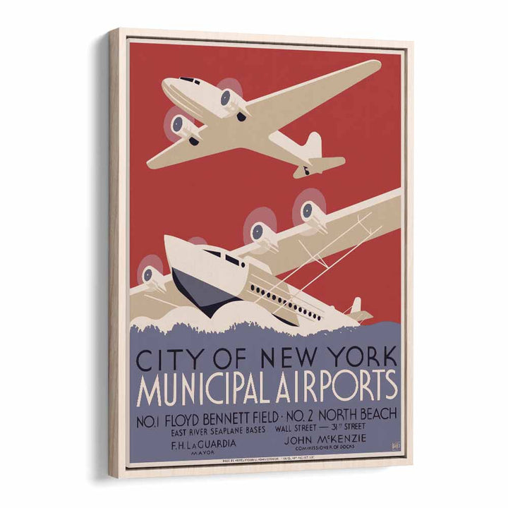 City of New York  Vintage Travel Posters in Oak Wood Floater Frame