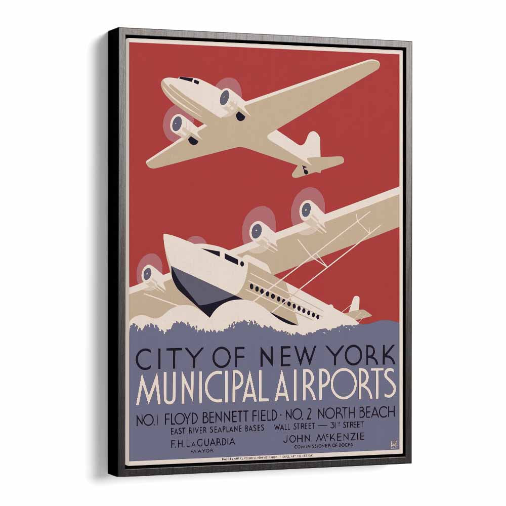 City of New York  Vintage Travel Posters in Black Floater Frame