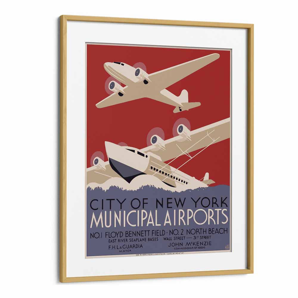City of New York  Vintage Travel Posters in Oak Wood Frame With Mount