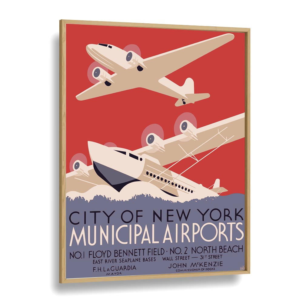 City of New York  Vintage Travel Posters in Oak Wood Plain Frame