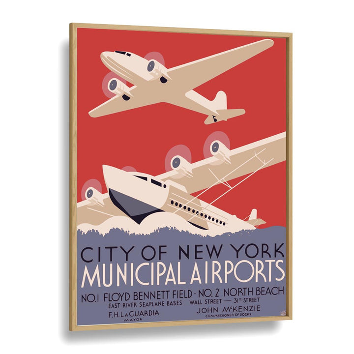 City of New York  Vintage Travel Posters in Oak Wood Plain Frame