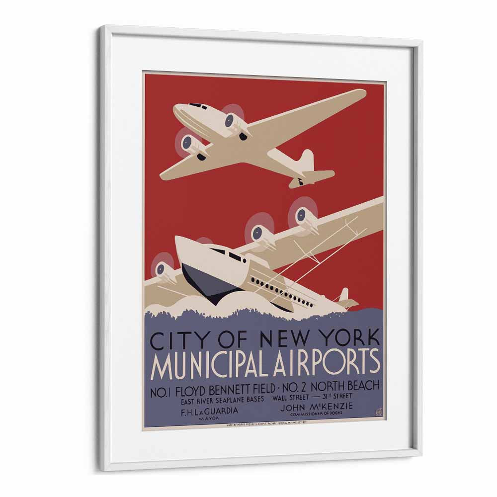 City of New York  Vintage Travel Posters in White Frame With Mount