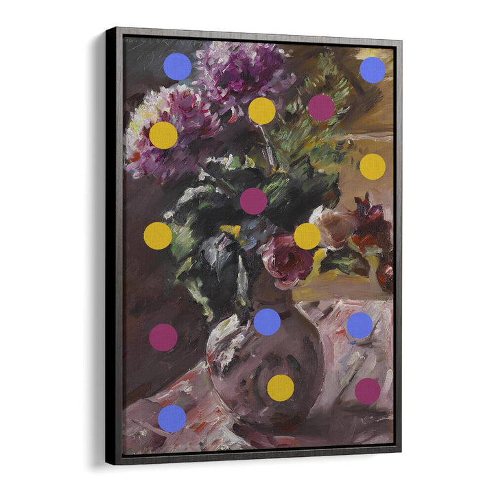 Classic Vase of Flowers and Dots by the Art Concept Altered Art Prints in Black Floater Frame