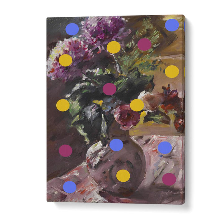 Classic Vase of Flowers and Dots by the Art Concept Altered Art Prints in Gallery Wrap