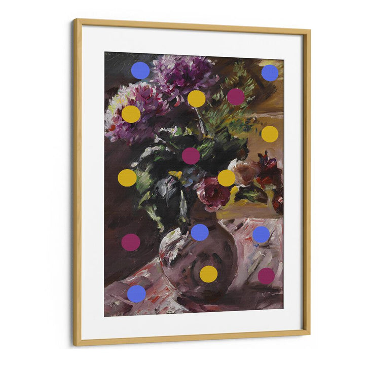 Classic Vase of Flowers and Dots by the Art Concept Altered Art Prints in Oak Wood Frame With Mount