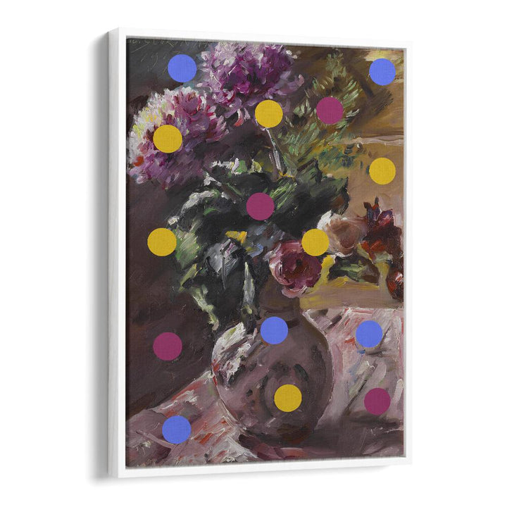 Classic Vase of Flowers and Dots by the Art Concept Altered Art Prints in White Floater Frame