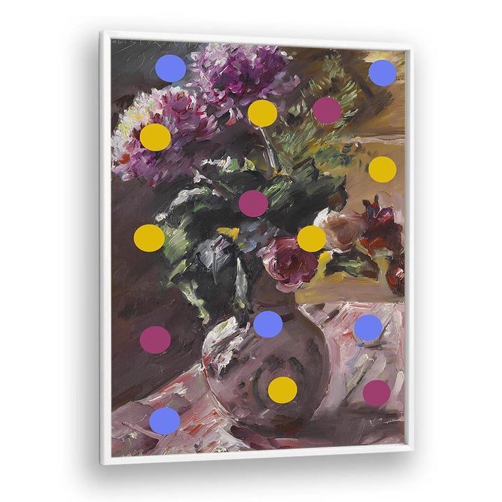 Classic Vase of Flowers and Dots by the Art Concept Altered Art Prints in White Plain Frame