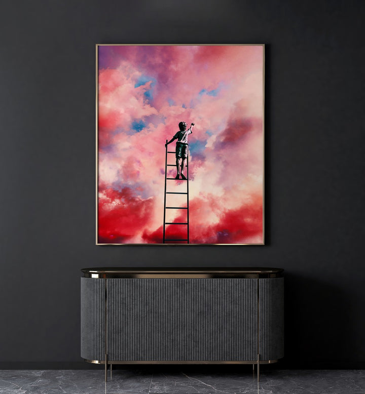 Elevate your space with CLOUD PAINTER, SURREAL ART PRINTS by Taudalpoi, showcasing vibrant colors and imaginative themes.