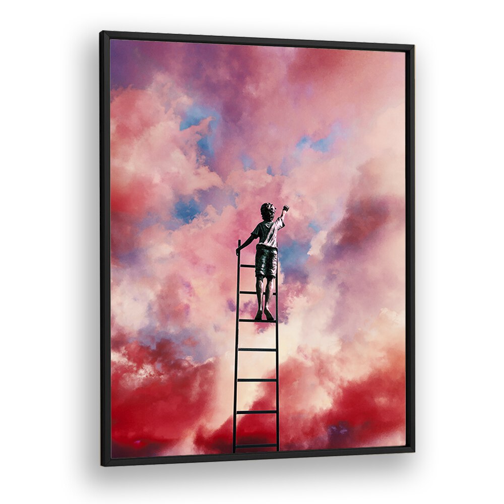 Elevate your decor with CLOUD PAINTER, SURREAL ART PRINTS by Taudalpoi, showcasing vibrant clouds and a dreamlike figure.