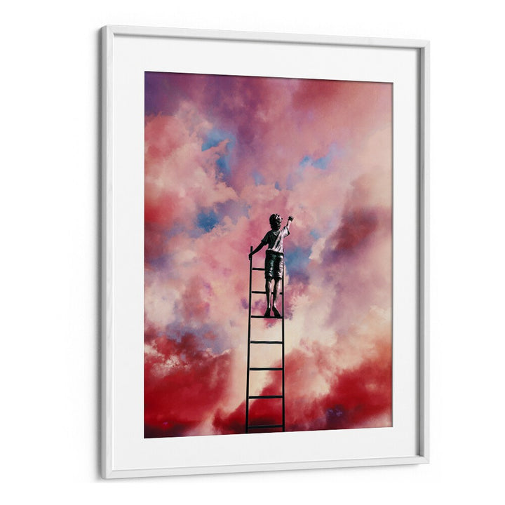 Elevate your space with CLOUD PAINTER, SURREAL ART PRINTS by Taudalpoi, featuring a boy reaching for the sky.