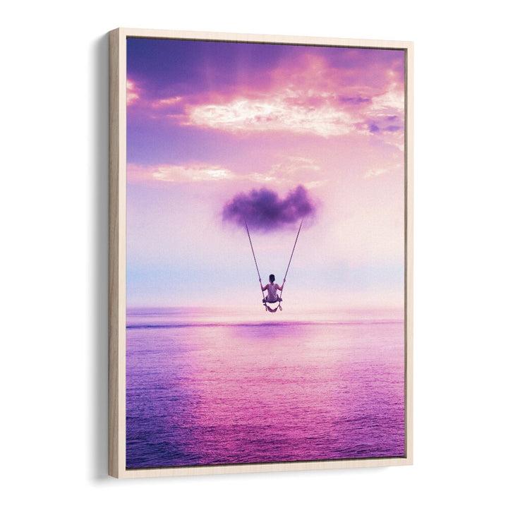 Cloud Swing by Ritvik Takkar Surrealism in Oak Wood Floater Frame