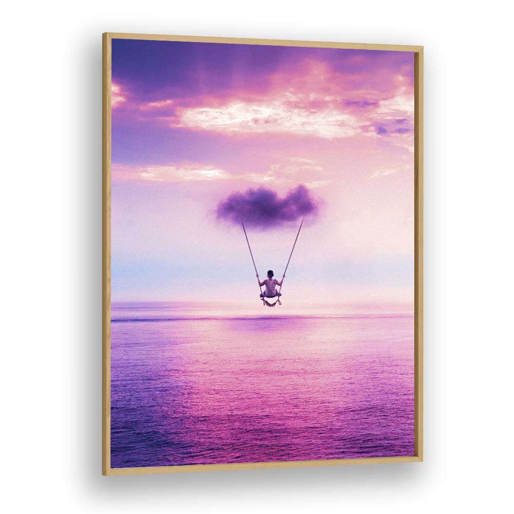 Cloud Swing by Ritvik Takkar Surrealism in Oak Wood Plain Frame