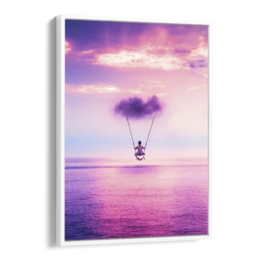 Cloud Swing by Ritvik Takkar Surrealism in White Floater Frame