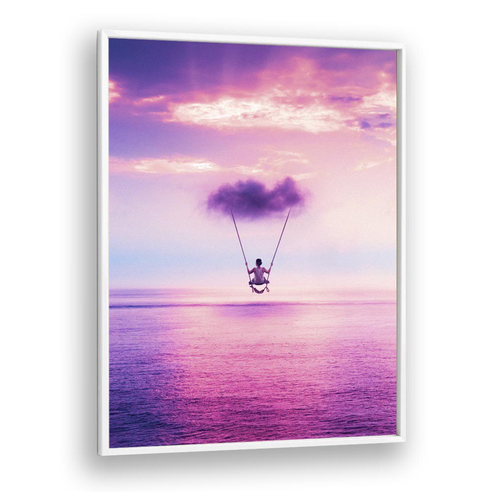 Cloud Swing by Ritvik Takkar Surrealism in White Plain Frame