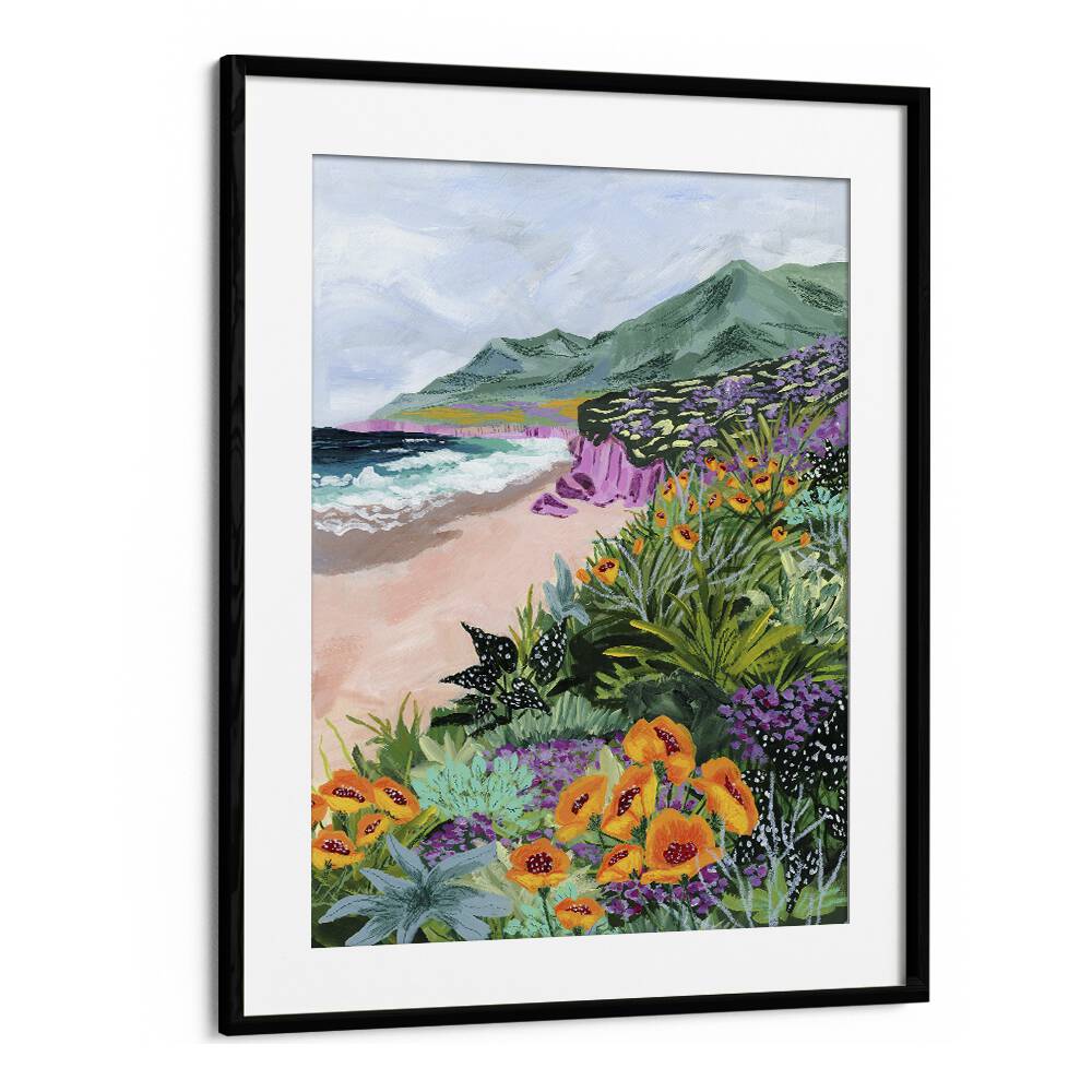 Coastal Bluffs By Sarah Gesek Landscape Art Prints in Black Frame With Mount