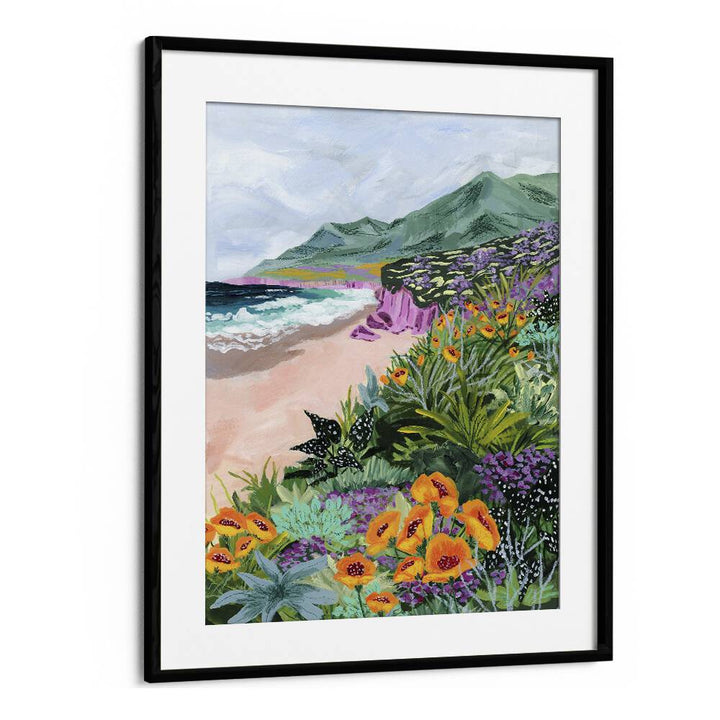 Coastal Bluffs By Sarah Gesek Landscape Art Prints in Black Frame With Mount