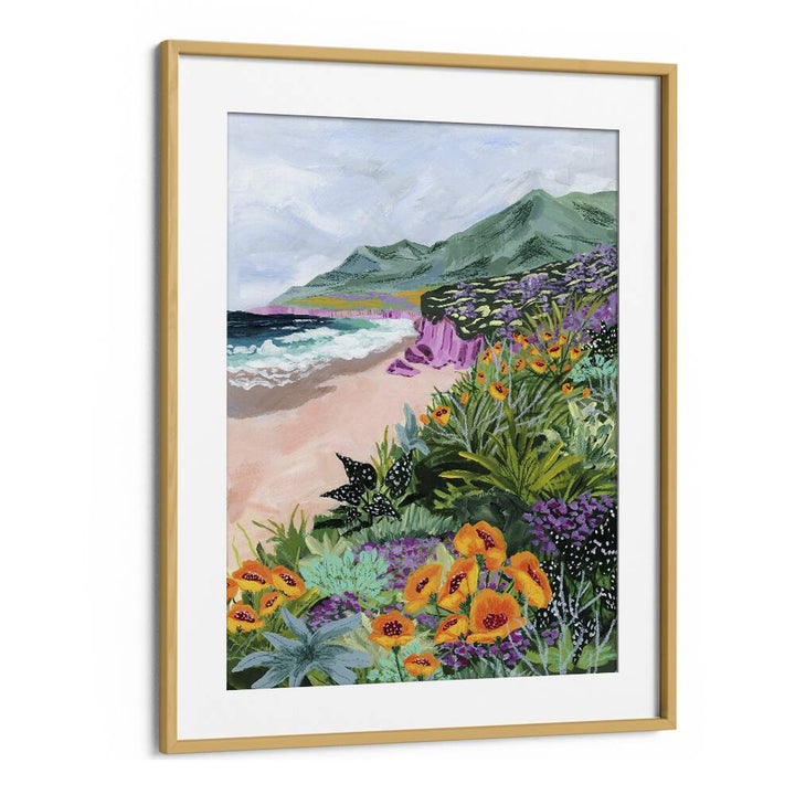 Coastal Bluffs By Sarah Gesek Landscape Art Prints in Oak Wood Frame With Mount