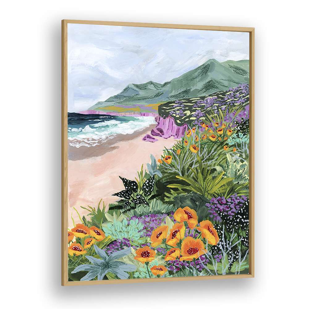 Coastal Bluffs By Sarah Gesek Landscape Art Prints in Oak Wood Plain Frame