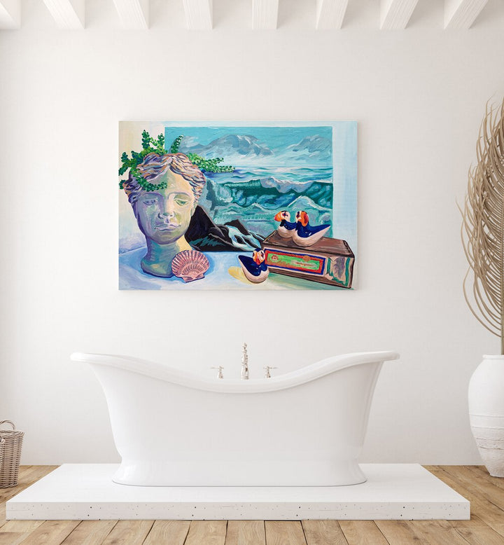 Coastal Still Life By Key And Sea Creative Art Print in Gallery Wrap on a white wall for bathroom