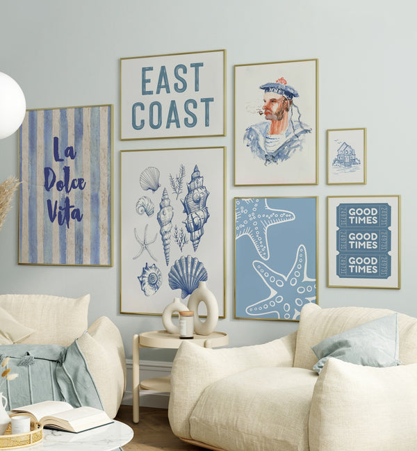 Brighten your space with the Coastal Waves Gallery Wall, featuring stunning blue and white designs at Asian Monk.