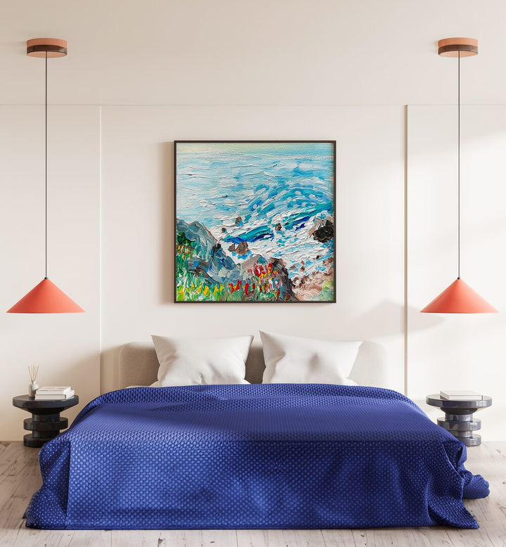 Coastline By Key And Sea Creative Landscape Art in Black Plain Frame on a white wall for bedroom