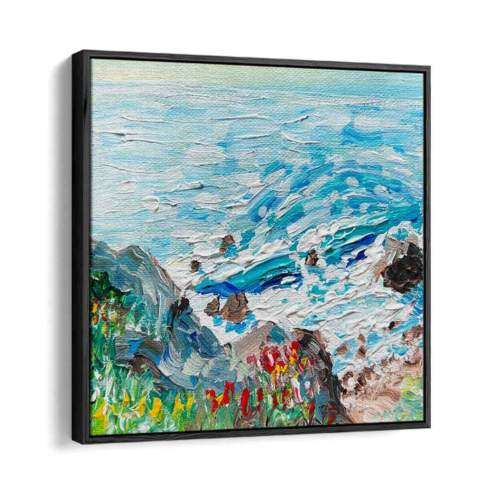 Coastline By Key And Sea Creative Landscape Art in Black Floater Frame