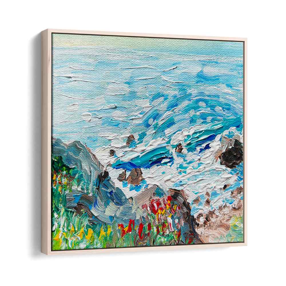 Coastline By Key And Sea Creative Landscape Art in Oak Wood Floater Frame