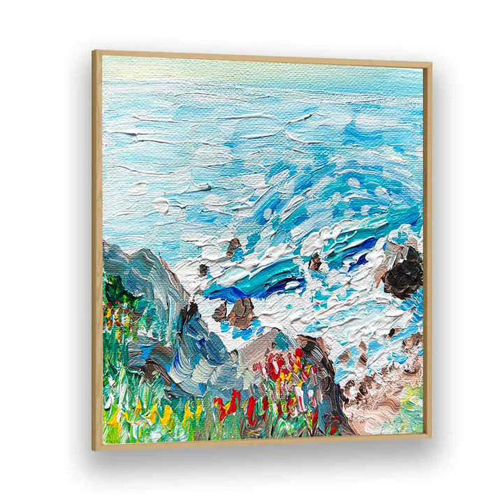 Coastline By Key And Sea Creative Landscape Art in Oak Wood Plain Frame