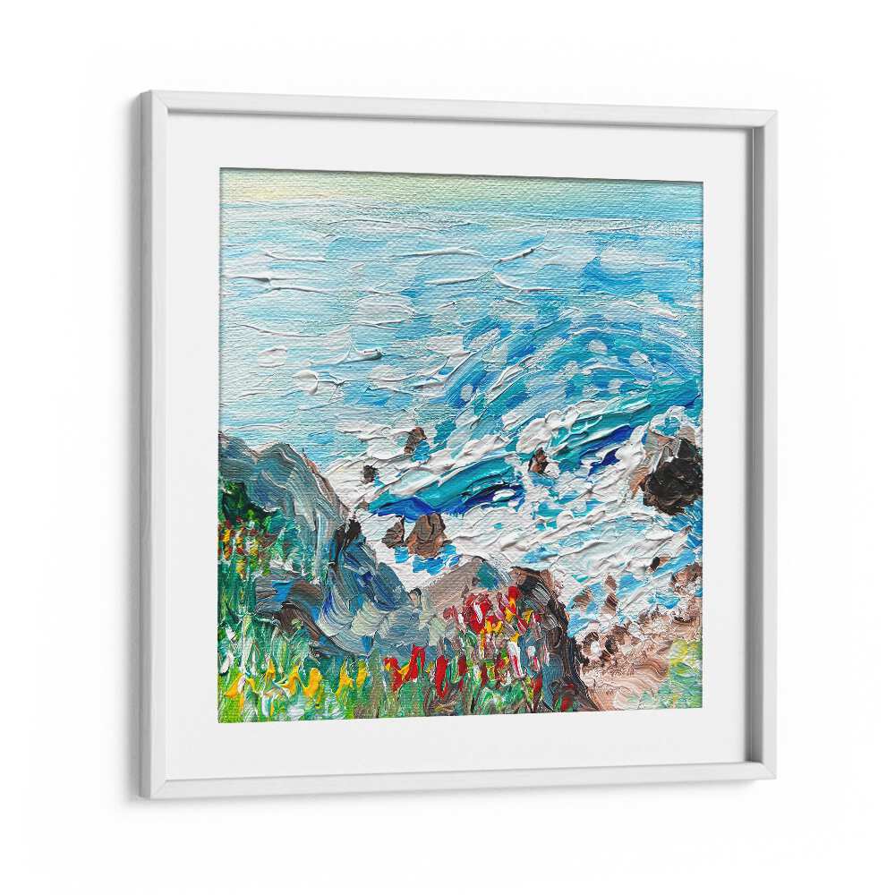 Coastline By Key And Sea Creative Landscape Art in White Frame With Mount