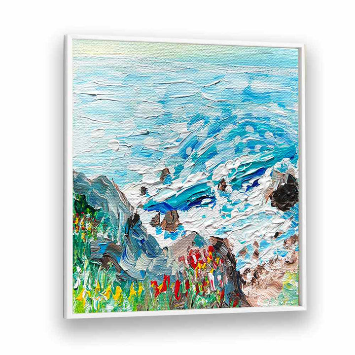 Coastline By Key And Sea Creative Landscape Art in White Plain Frame