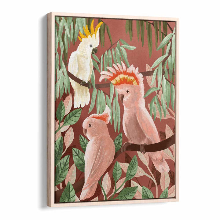 Cockatoos By Goed Blauw Kids Room Paintings Kids Room Wall Art in Oak Wood Floater Frame