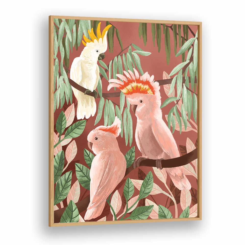 Cockatoos By Goed Blauw Kids Room Paintings Kids Room Wall Art in Oak Wood Plain Frame