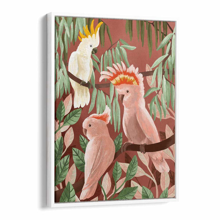 Cockatoos By Goed Blauw Kids Room Paintings Kids Room Wall Art in White Floater Frame