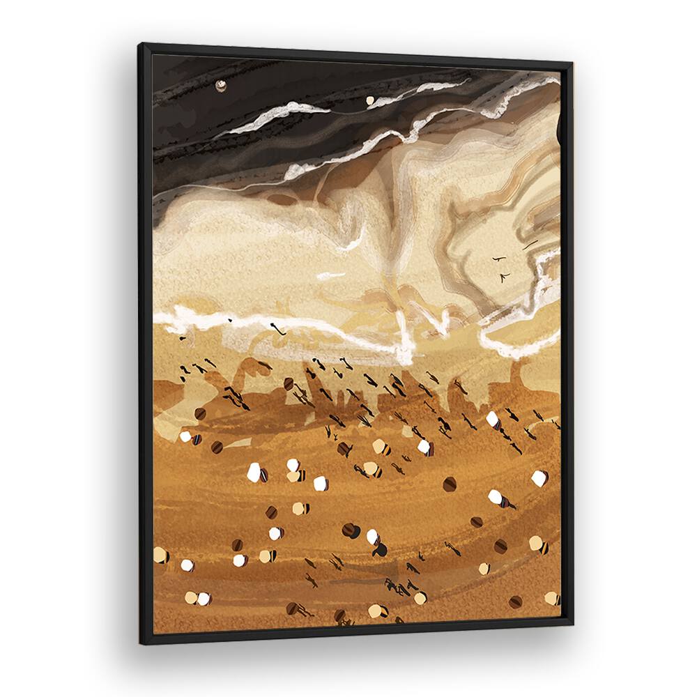 Coffee Beach By Uma Gokhale Landscape Paintings in Black Plain Frame