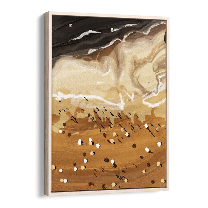 Coffee Beach By Uma Gokhale Landscape Paintings in Oak Wood Floater Frame