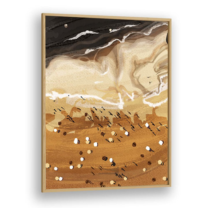 Coffee Beach By Uma Gokhale Landscape Paintings in Oak Wood Plain Frame