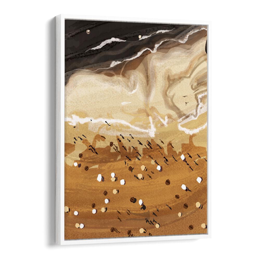 Coffee Beach By Uma Gokhale Landscape Paintings in White Floater Frame