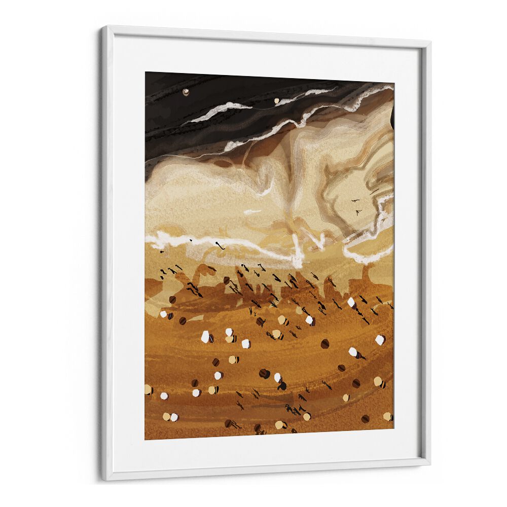 Coffee Beach By Uma Gokhale Landscape Paintings in White Frame With Mount