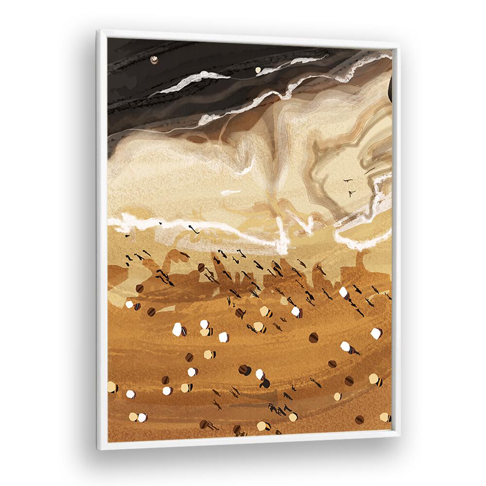 Coffee Beach By Uma Gokhale Landscape Paintings in White Plain Frame