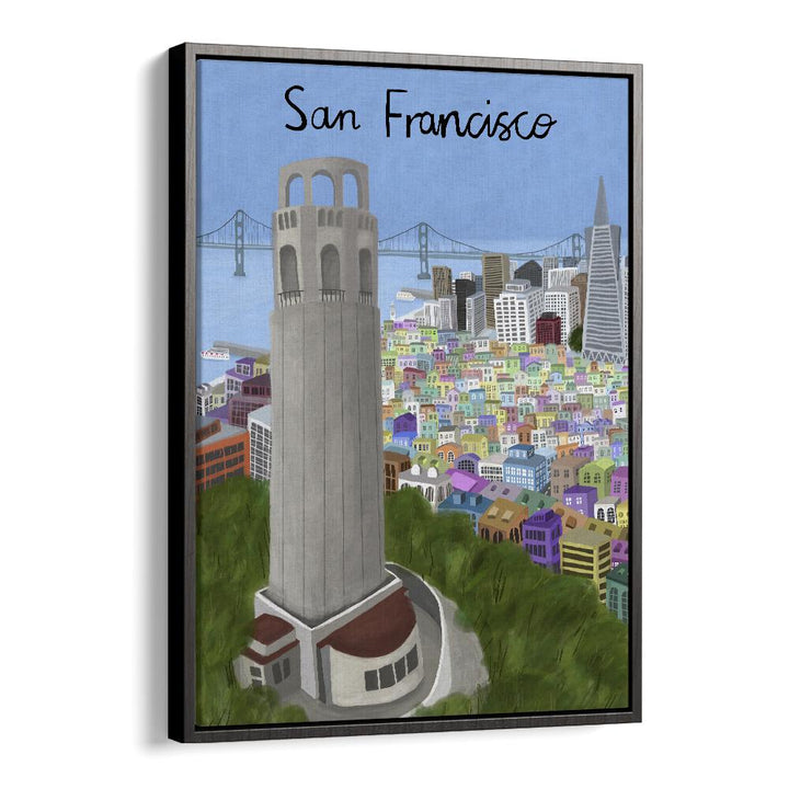 Coit Tower by Carla Daly Travel Posters in Black Floater Frame