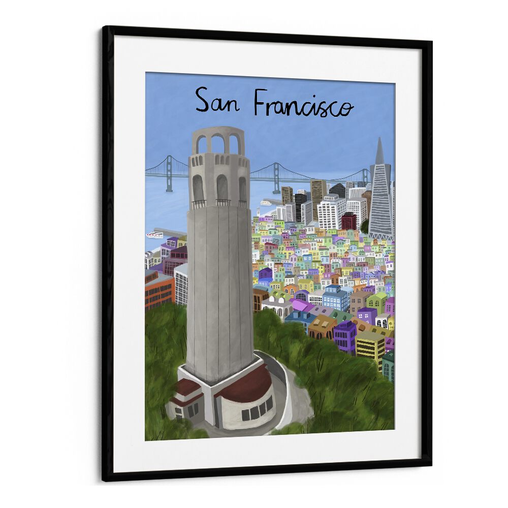 Coit Tower by Carla Daly Travel Posters in Black Frame With Mount