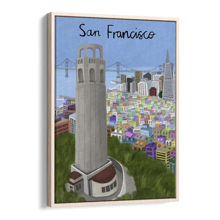 Coit Tower by Carla Daly Travel Posters in Oak Wood Floater Frame