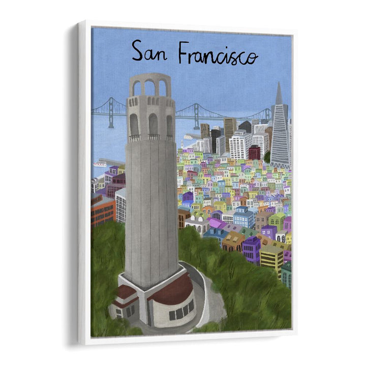 Coit Tower by Carla Daly Travel Posters in White Floater Frame