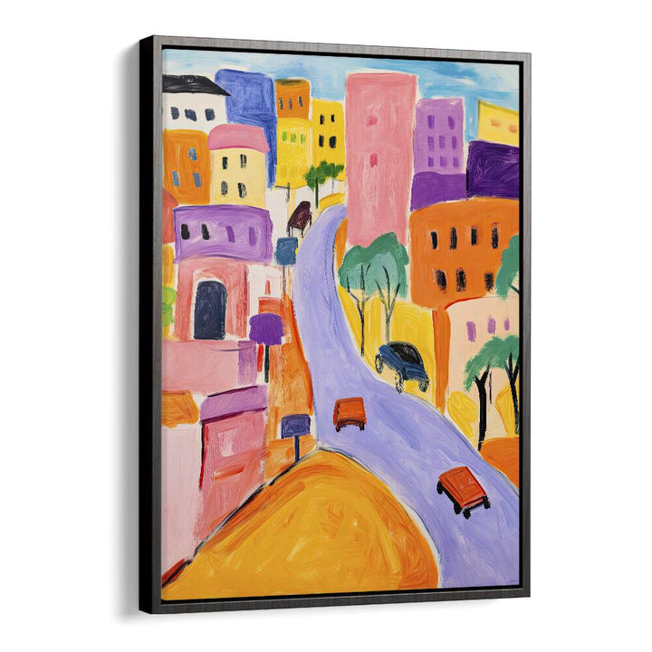 Color City  Kids Paintings in Black Floater Frame