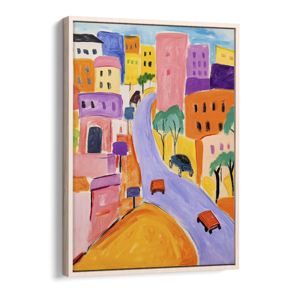 Color City  Kids Paintings in Oak Wood Floater Frame